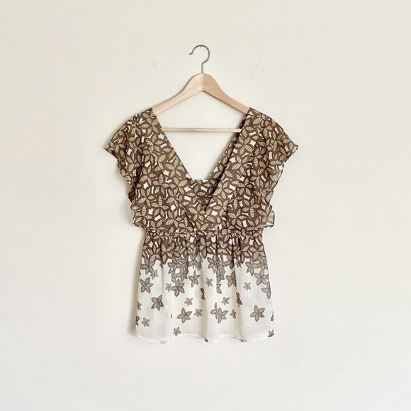 Vintage Fossil Falling Leaves Brown / Cream Flowy Mini Dress Top Women’s Small - Picture 1 of 9